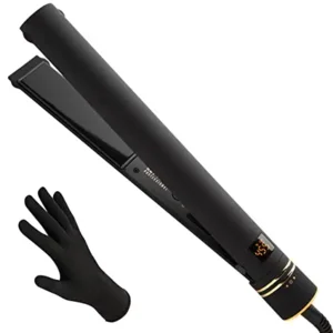 HOT TOOLS Pro Artist Black Gold Ionic 1 1/4 Inch Flat Iron - Use as Straightener for Sleek Straight Hair or Use Rounded Edges for Shiny Curls and Waves, Stylist-Preferred Styles