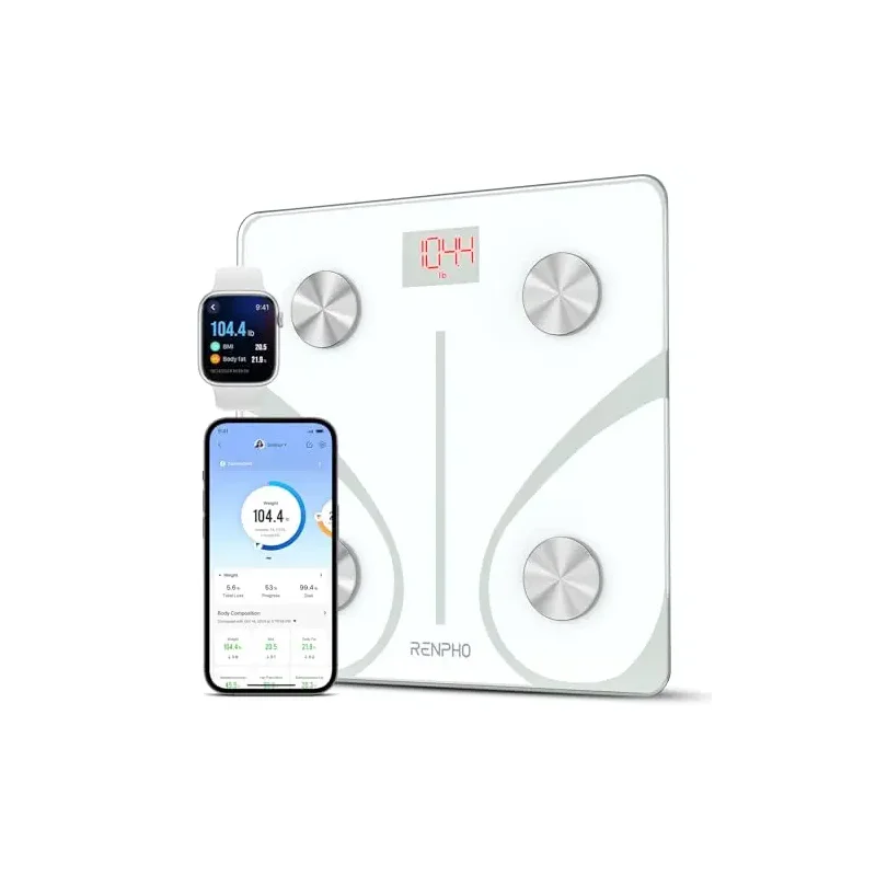RENPHO Smart Scale for Body Weight, Digital Bathroom Scale BMI Weighing Bluetooth Body Fat Scale, Body Composition Monitor Health Analyzer with Smartphone App (White, 11"/280mm)