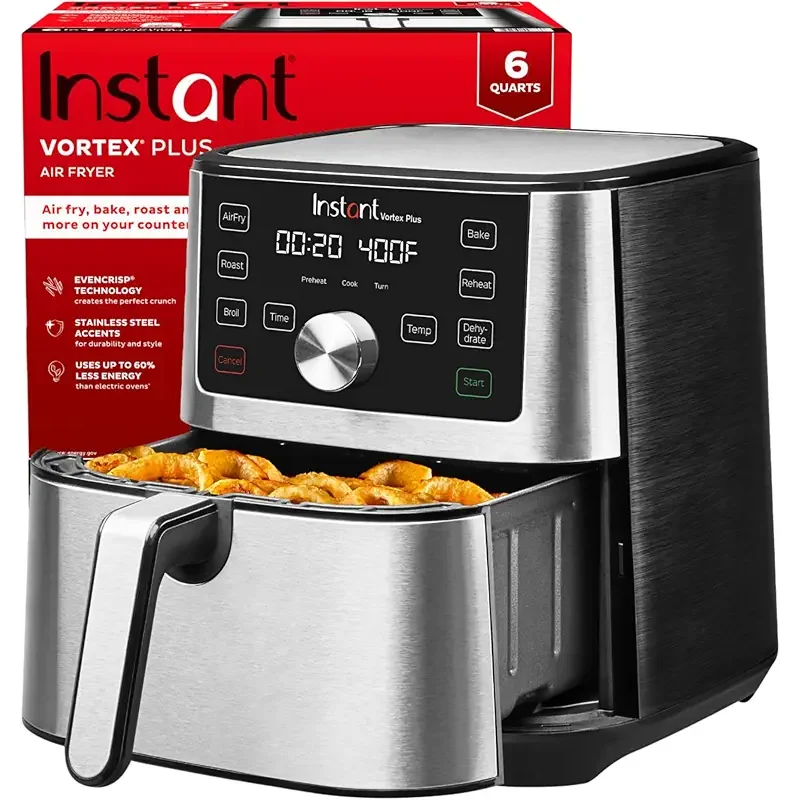 Instant Pot Vortex Plus 6QT XL Air Fryer, 6-in-1, Broils, Dehydrates, Crisps, Roasts, Reheats, Bakes for Quick Easy Meals, 100+ In-App Recipes, Dishwasher-Safe, from the Makers of Instant Pot, Black