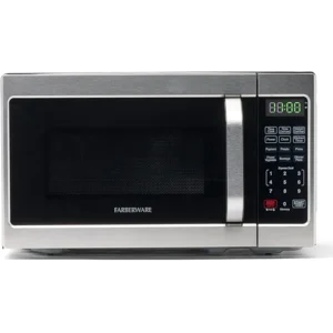 Farberware 0.7 Cu. Ft. Countertop Microwave Oven – 700 Watts Power, Auto Cook Settings, Defrost, Easy Clean and Child Safety Lock - Stainless