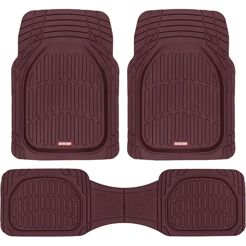 Motor Trend FlexTough Floor Mats for Cars, Burgundy Deep Dish All-Weather Car Mats, Waterproof Trim-To Fit Automotive Cars Trucks SUV, Universal Liner Accessories