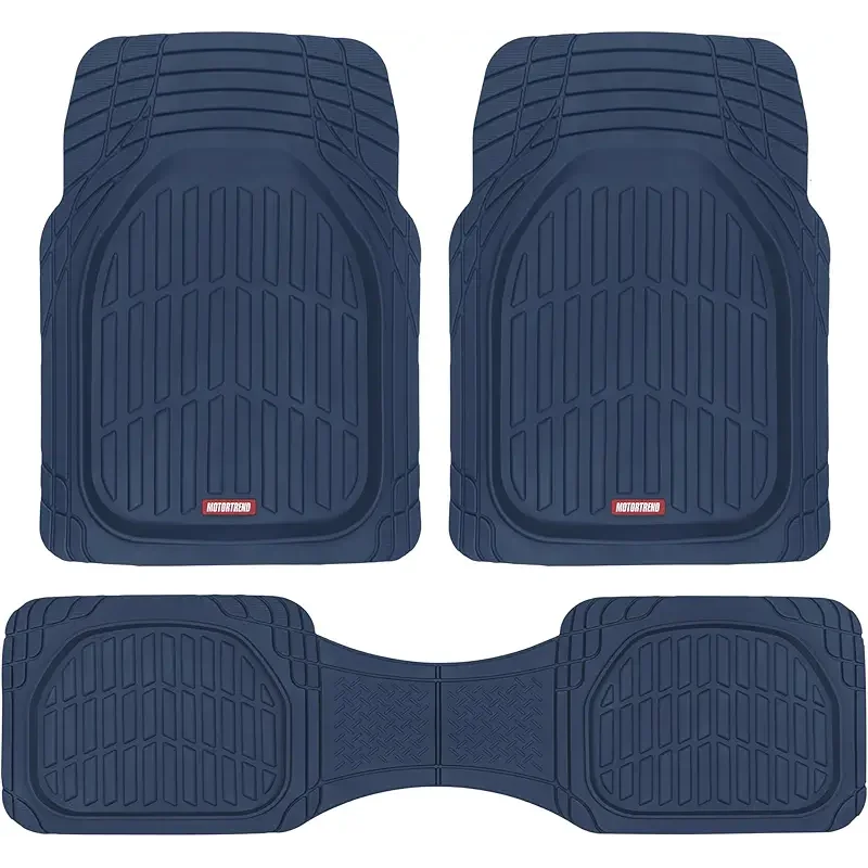 Motor Trend FlexTough Floor Mats for Cars, Blue Deep Dish All-Weather Car Mats, Waterproof Trim-to Fit Automotive Floor Mats for Cars Trucks SUV, Universal Floor Liner Car Accessories