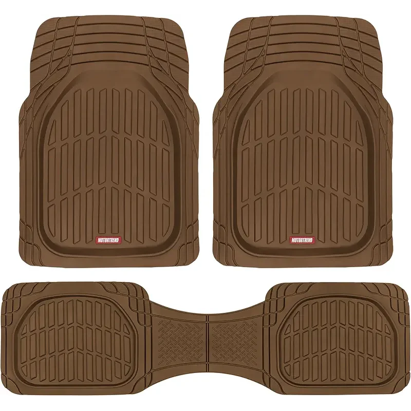 Motor Trend FlexTough Deep Dish All-Weather Floor Mats, Waterproof Trim-To Fit Mats for Cars, Trucks, SUVs - Universal Automotive Floor Liners, Car Accessories, Brown
