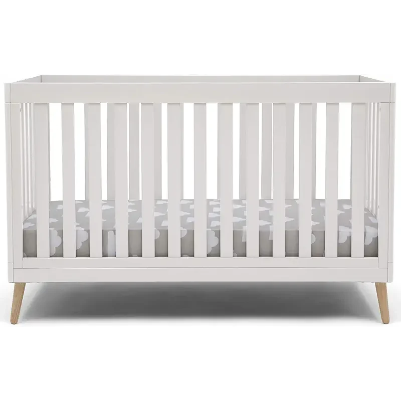 Delta Children Essex 4-in-1 Convertible Baby Crib, Bianca White with Natural Legs
