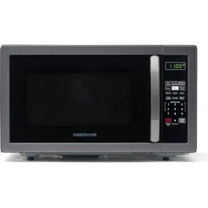 Farberware 1.1 Cu. Ft. Countertop Microwave Oven – 1000 Watts Power, Auto Cook Settings, Defrost, Easy Clean and Child Safety Lock - Stainless and Black
