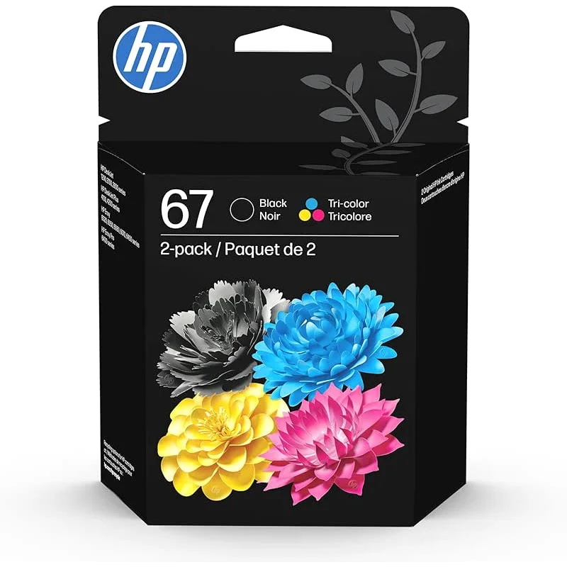 HP 67 Black/Tri-color Ink Cartridges (2 Count - Pack of 1) | Works with DeskJet 1255, 2700, 4100, ENVY 6000, 6400 | Instant Ink Eligible | 3YP29AN | Packaging May Vary