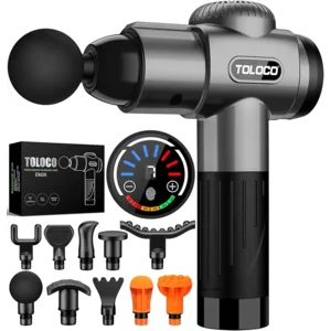TOLOCO Massage Gun, Deep Tissue Back Massager for Athletes with 10 Massage Heads, Electric Muscle Percussion Massager for Any Pain Relief, FSA and HSA Eligible, Gifts for Fathers Day, Grey