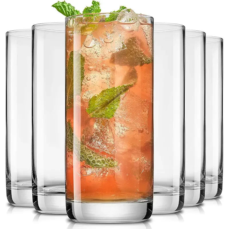 JoyJolt Faye 13oz Highball Glasses, 6pc Tall Glass Sets. Lead-Free Crystal Drinking Glasses. Water Glasses, Mojito Glass Cups, Tom Collins Bar Glassware, and Mixed Drink Cocktail Glass Set