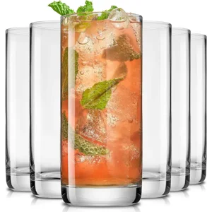 JoyJolt Faye 13oz Highball Glasses, 6pc Tall Glass Sets. Lead-Free Crystal Drinking Glasses. Water Glasses, Mojito Glass Cups, Tom Collins Bar Glassware, and Mixed Drink Cocktail Glass Set