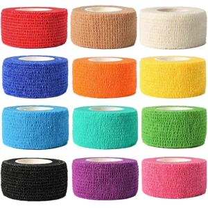 (12-Pack) 1” x 5 Yards | Self Adhesive Bandage Wrap, Kuvvfe Athletic Elastic Cohesive Bandage for Sports Injury,Strain,Knee & Wrist,Ankle Sprains & Swelling First Aid