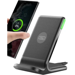 INIU Wireless Charger, 15W Fast Qi Certified Wireless Charging Station with Sleep-Friendly Adaptive Light Compatible with iPhone 17 16 15 14 13 12 Pro Max Samsung Galaxy S25 S24 S23 Note 20 Google etc