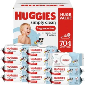 Huggies Simply Clean Unscented Baby Diaper Wipes, 11 Flip-Top Packs (704 Wipes Total), Packaging May Vary