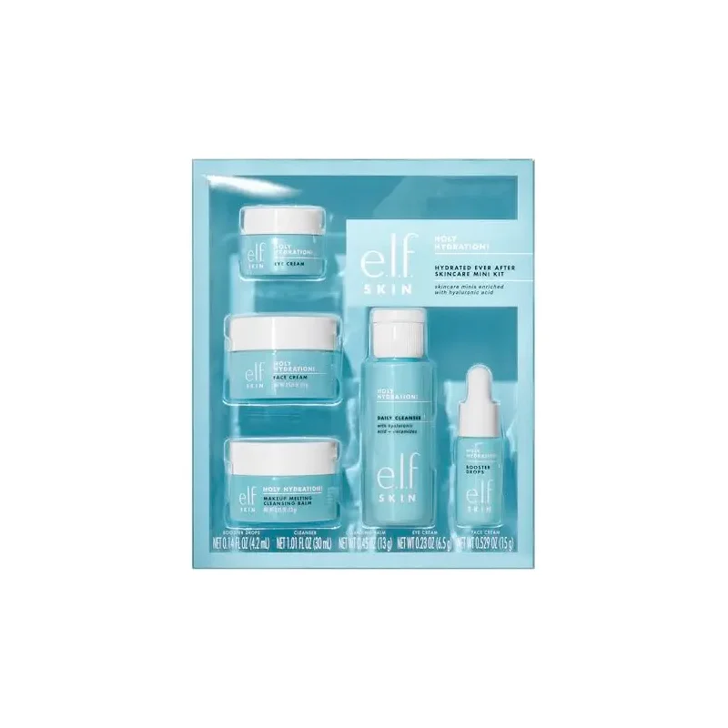 e.l.f. SKIN Holy Hydration! Hydrated Ever After Skincare Mini Kit, Cleanser, Makeup Remover, Moisturizer & Eye Cream For Hydrating Skin, Airplane-Friendly Sizes