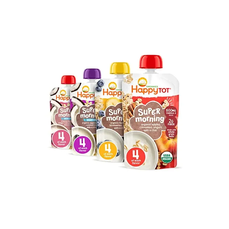Happy Tot Organics Stage 4 Baby Food Pouches, Gluten Free, Super Morning Fruit & Oat Variety Pack Blend 4 Oz (Pack of 16), Amazon Exclusive