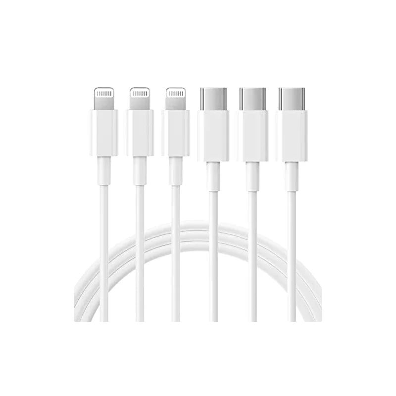 RCTech USB C to Lightning Cable 3Pack 6FT [MFi Certified] iPhone Fast Charger Cable USB-C Power Delivery Charging Cord for iPhone 14/13/12/11/XS/XR/X/8/iPad, White