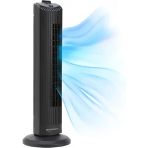 Amazon Basics 28" 60-Degree Oscillating Tower Fan for Bedroom, Living Room, Office, With 3 Speeds, Intuitive Mechanical Control, Black, 35W, 27.8"H x 9.4"D x 9.4"W