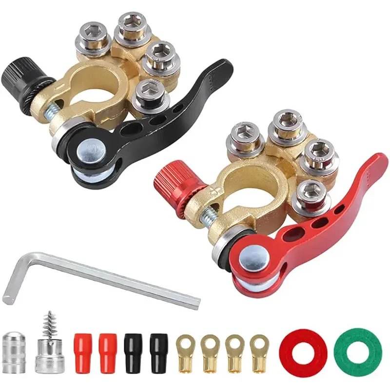 Car Battery Terminal Connectors, 2 Pcs 4 Way Quick Release Disconnect Car Battery Terminal for SAE/JIS Type A Posts, Compatible With Cars, Vans, Trucks and More