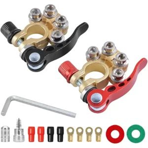 Car Battery Terminal Connectors, 2 Pcs 4 Way Quick Release Disconnect Car Battery Terminal for SAE/JIS Type A Posts, Compatible With Cars, Vans, Trucks and More