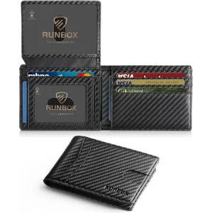 RUNBOX Wallet for Men Slim Rfid Leather 2 ID Window With Gift Box