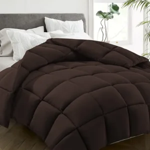 HYLEORY All Season Queen Size Bed Comforter - Cooling Goose Down Alternative Quilted Duvet Insert with Corner Tabs - Winter Warm - Machine Washable - Brown