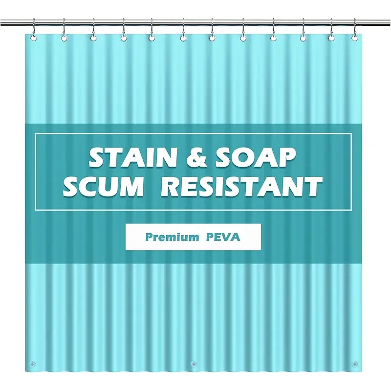 EHZNZIE Shower Curtain Liner Light Weight PEVA, Shower Liner 72x72 Inches, Waterproof, No Chemical Smell with 12 Rust Proof Metal Grommets for Bathroom Shower Curtain, Aqua