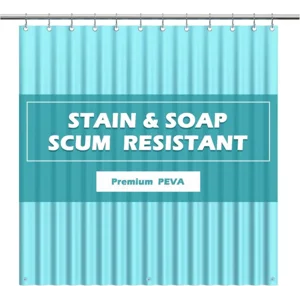 EHZNZIE Shower Curtain Liner Light Weight PEVA, Shower Liner 72x72 Inches, Waterproof, No Chemical Smell with 12 Rust Proof Metal Grommets for Bathroom Shower Curtain, Aqua