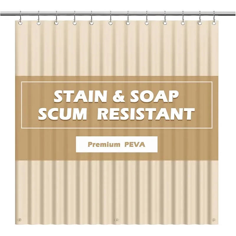 EHZNZIE Shower Curtain Liner Light Weight PEVA, Shower Liner 72x72 Inches, Waterproof, No Chemical Smell with 12 Rust Proof Metal Grommets for Bathroom Shower Curtain, Beige