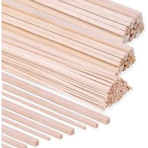 222 Pieces Wood Strips Balsa Square Wooden Dowels 1/8 Inch, 3/16 Inch, 1/4 Inch, Square Dowel Rods 12 Inch Hardwood Unfinished Wood Sticks for Crafts DIY Projects Models Making Supplies