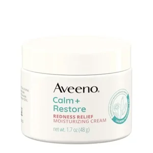 Aveeno Calm + Restore Facial Moisturizer Face Cream for Redness Relief, Non-Comedogenic, Ceramide & Vitamin B5, Hydrating for Dry, Sensitive Skin, Hypoallergenic, Fragrance-Free, 1.7 oz