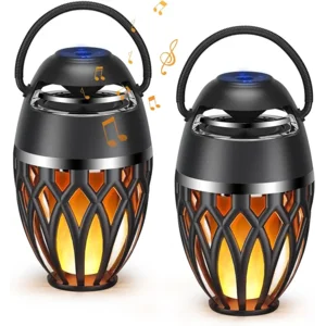 2 Pack Outdoor Bluetooth Speakers,Wireless Speaker with LED Flame Speaker BT 5.0,Waterproof Torch Lantern for Patio Pool Party,Gifts for Women Men
