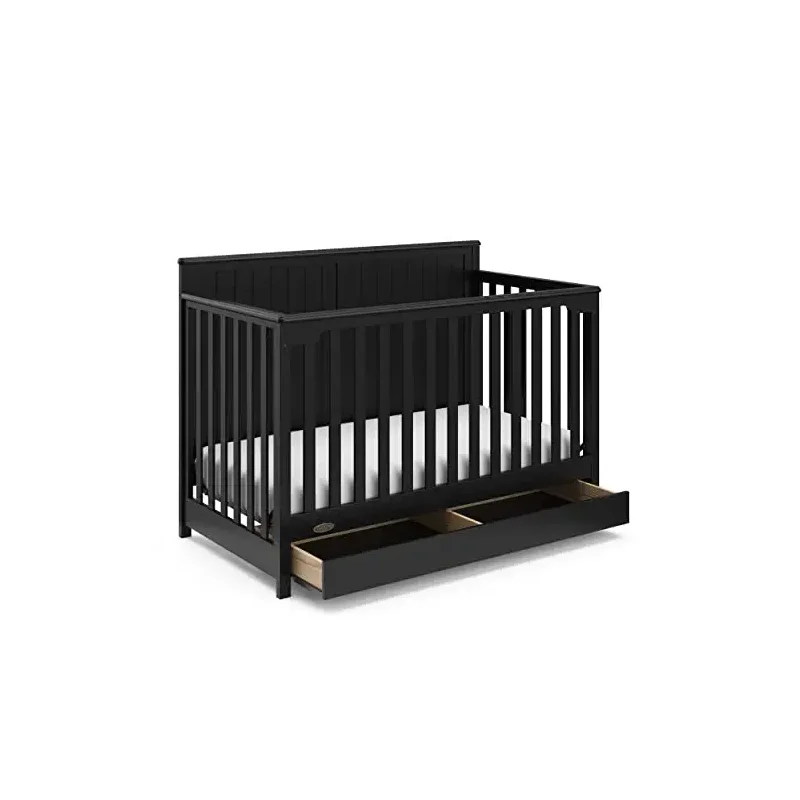 Graco Hadley 5-in-1 Convertible Crib with Drawer (Black) – Combo, Includes Full-Size Nursery Storage, Converts from Baby Crib to Toddler Bed, Daybed