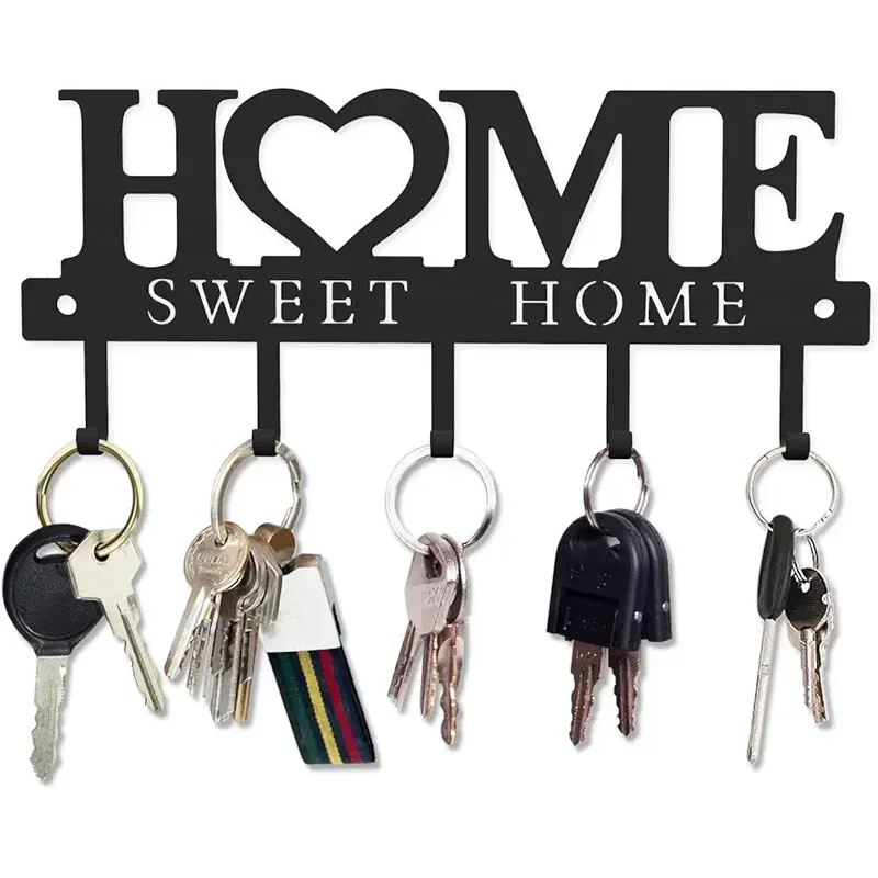 WIPHANY Key Holder Hooks Organizer Hanger Rack Wall Mounted with Screws and Anchors Home Sweet Home Wall Metal Decor for Entryway Front Door Kitchen Hallway Garage Mudroom Office 9.8inches/25cm