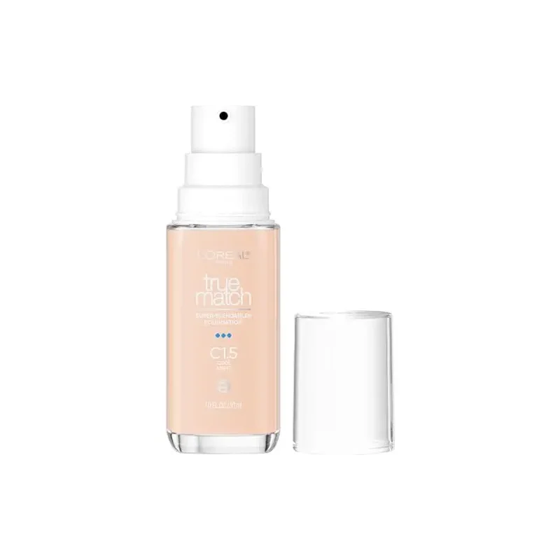 L'Oreal Paris True Match Super-Blendable Foundation, Medium Coverage Liquid Foundation Makeup, C1.5, Light, 1 Fl Oz