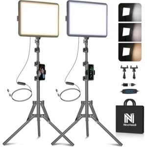 2-Pack LED Video Light Kit, NiceVeedi Studio Light, 2800-6500K Dimmable Photography Lighting Kit with Tripod Stand&Phone Holder, 73" Stream Light for Video Recording, Game Streaming, YouTube