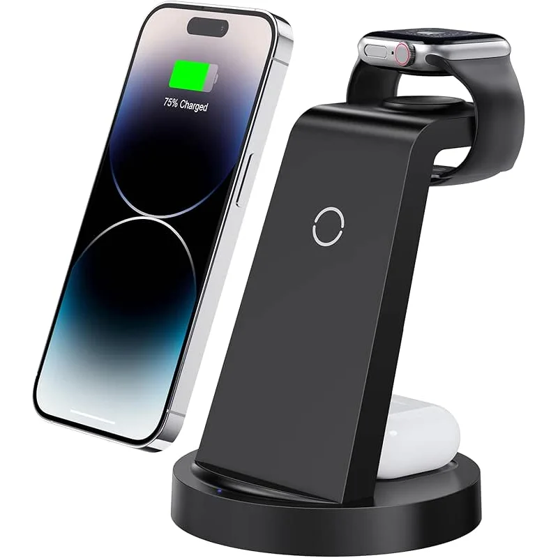 3 in 1 Charging Station for iPhone, Wireless Charger for iPhone 17 16e 16 15 14 13 12 11 X Pro Max & Apple Watch - Wireless Charging Station for AirPods 4 3 Pro