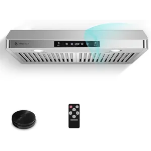 AMZCHEF Under Cabinet Range Hood 30 Inch, 750CFM Stainless Steel Kitchen Stove Vent Hood 3 Speed Exhaust Fan Touch/Remote/Gesture Control LED lights Time Setting Dishwasher-Safe Baffle Filters
