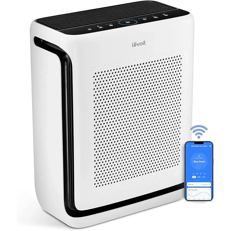 LEVOIT Air Purifiers for Home Large Room Up to 1875 Ft² with Washable Pre-Filter, AHAM VERIFIDE, Air Quality Monitor, HEPA Sleep Mode for Allergies, Pet Hair in Bedroom, Vital 200S-P, White