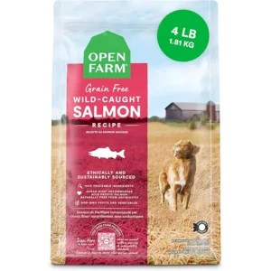 Open Farm, Grain-Free Dry Dog Food, Complete & Balanced Kibble, Sustainably & Ethically Sourced Ingredients, Non-GMO Veggies & Superfoods to Support Overall Health, Wild-Caught Salmon Recipe, 4lb Bag