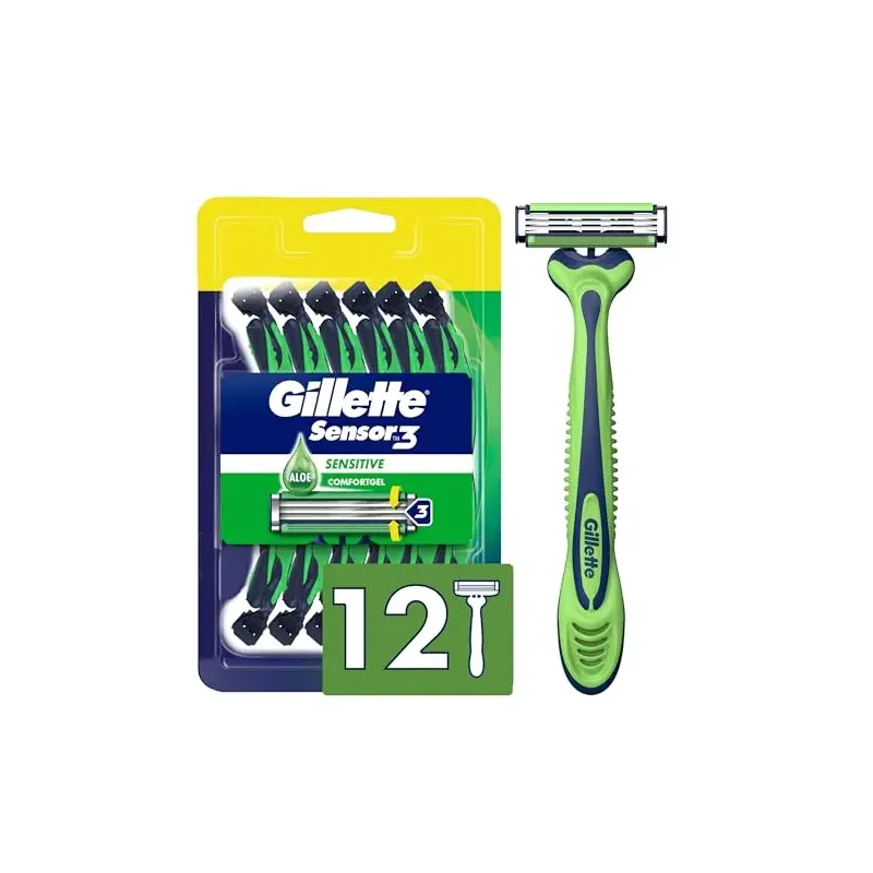 Gillette Sensor3 Sensitive Men's Disposable Razor, 12 Razors