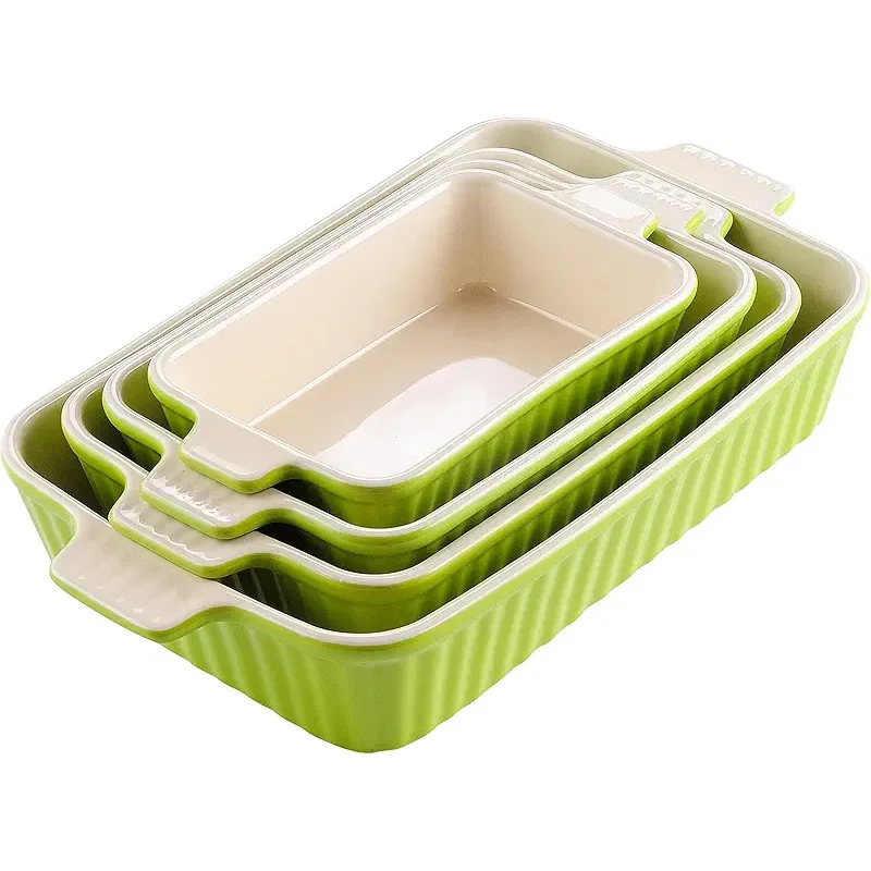 MALACASA Bakeware Set of 4, Porcelain Baking Pans Set for Oven, Casserole Dish, Ceramic Rectangular Baking Dish Lasagna Pans for Cooking Cake Kitchen, Green (9.4"/11.1"/12.2"/14.7"), Series BAKE.BAKE