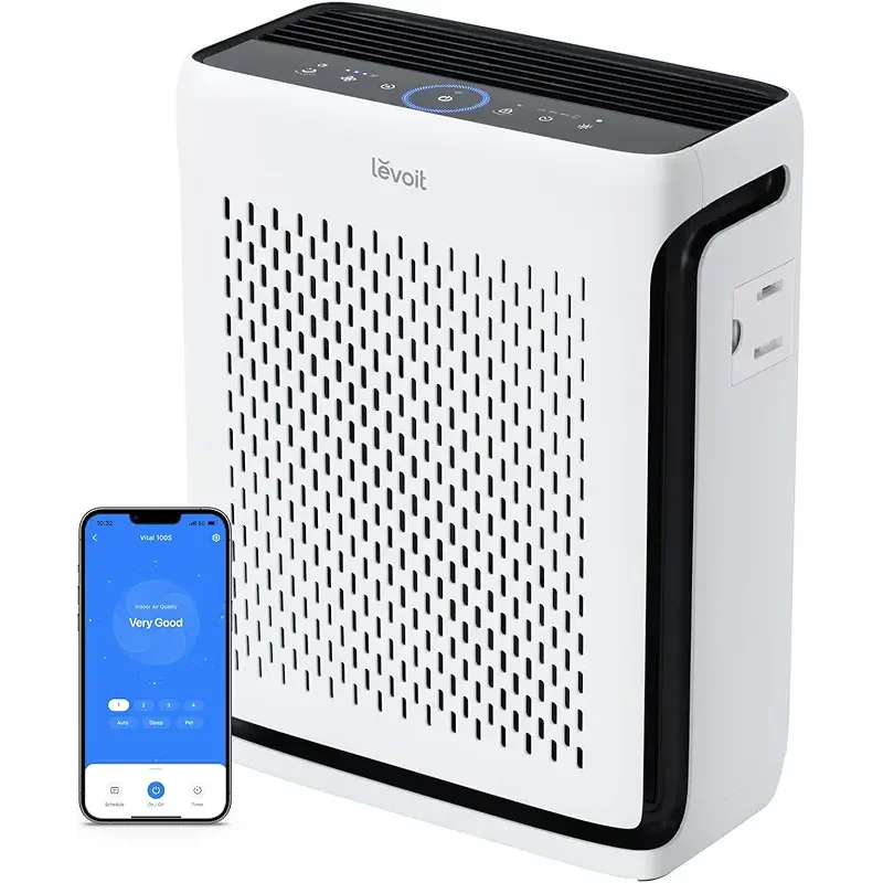 LEVOIT Air Purifier for Home Large Room Up to 1073Ft² with Air Quality Monitor, AHAM VERIFIDE, Smart WiFi, Washable Pre-Filter, HEPA Sleep Mode for Pets, Allergies, Dust, Pollen, Vital 100S-P, White