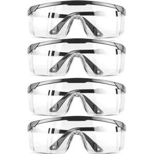 Safety GlassesClear Anti-Fog Goggles Over-Spec Glasses Protective Eye Wear Industrial Approved Wide-Vision（4 PACK）