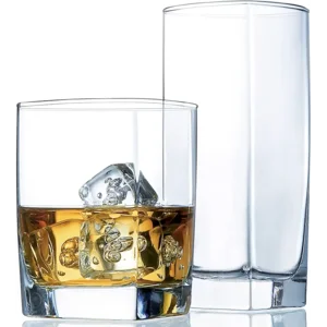 Collins Everyday Drinking Glasses Set of 16 Drinkware Kitchen Glasses for Cocktail, Iced Coffee, Beer, Ice Tea, Wine, Whiskey, Water, 8 Tall Highball Glass Cups & 8 Short Old Fashioned