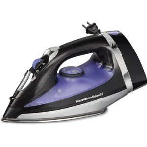 Hamilton Beach Steam Iron for Clothes & Garment Steamer with Smooth Press Stainless Steel Soleplate, 1200 Watts, 8’ Retractable Cord, Black (14214)