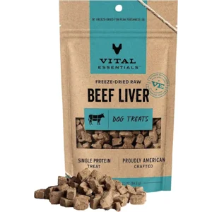 Vital Essentials Single Ingredient Beef Liver Dog Treats, 2.1 oz | Freeze-Dried Raw | Premium Quality High Protein Training Treats | Grain Free, Gluten Free, Filler Free