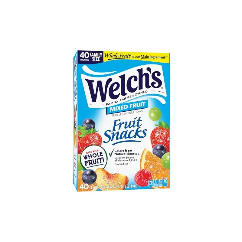 Welch's Fruit Snacks, Mixed Fruit Snack Box, Stocking Stuffers, Gluten Free, 0.8oz Snack Packs (Pack of 40)