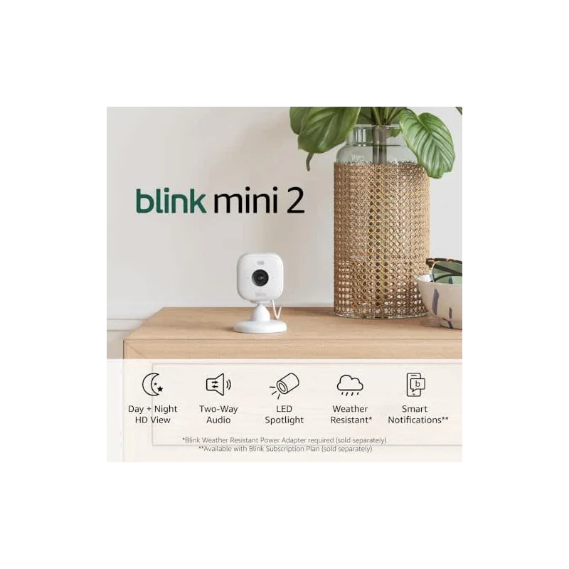Blink Mini 2 — Home Security & Pet Camera with HD video, color night view, motion detection, two-way audio, and built-in spotlight — 1 camera (White)