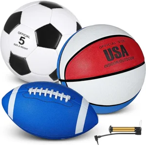 Sratte 3 Pcs Sports Balls Sport Set Including Official Size Soccer Basketball Football with Pump and Carry Bag for Teens Adults Christmas Sports Gift