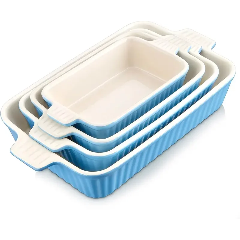 MALACASA Casserole Dishes for Oven, Porcelain Baking Dishes, Ceramic Bakeware Sets of 4, Rectangular Lasagna Pans Deep with Handles for Baking Kitchen, Blue (9.4"/11.1"/12.2"/14.7"), Series BAKE.BAKE