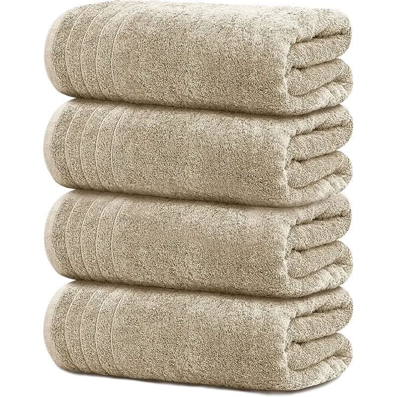 Tens Towels Pack of 4 Extra Large Bath Towels 30 x 60 Inches, 100% Cotton, Larger & Lighter Weight, Quicker to Dry, Super Soft and Absorbent, Perfect for Bathroom, Beige